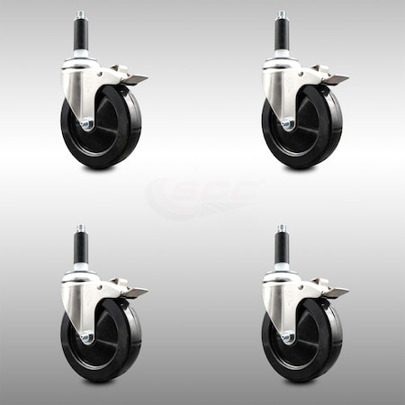 Service Caster 5 Inch 316SS Hard Rubber Wheel Swivel 3/4 Inch Stem Caster Set Lock Brake SCC SCC-SS316TTLEX20S514-HRS-34-4
